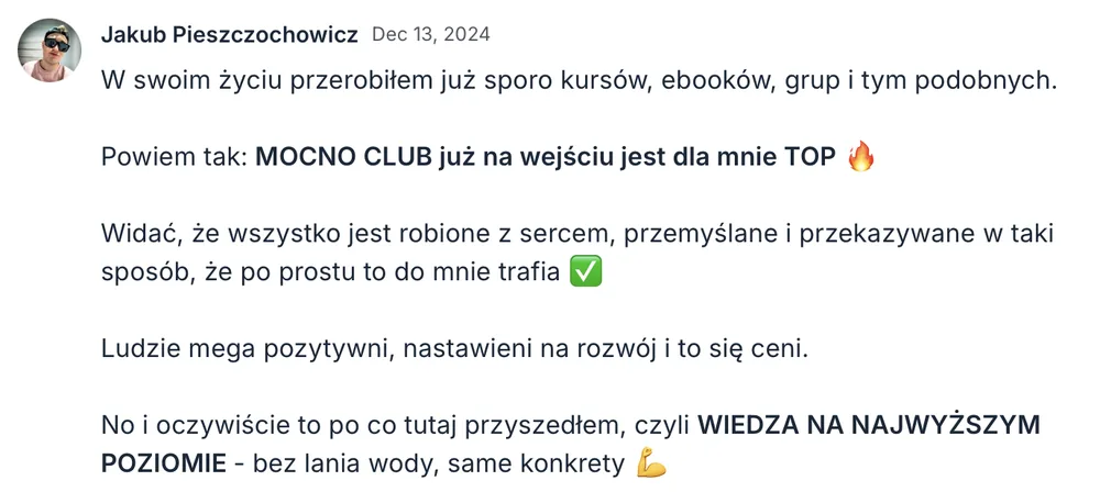 Opinia: Jakub Pieszczochowicz o MOCNO Clubie