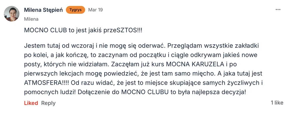 Opinia: Milena Stępień o MOCNO Clubie