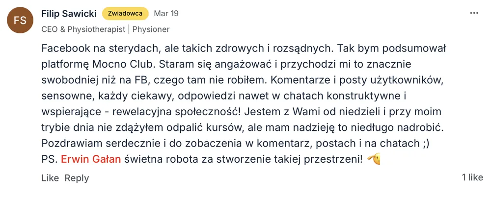 Opinia członka MOCNO Clubu