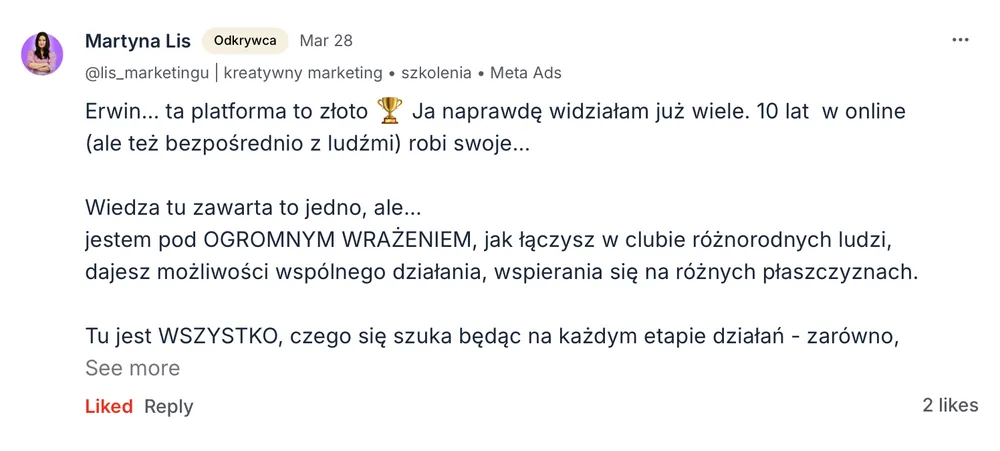 Opinia członka MOCNO Clubu