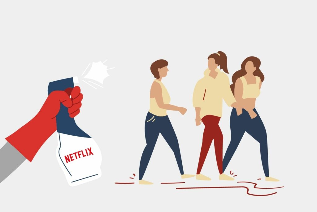 spryskuje ludzi srodkiem chemicznym