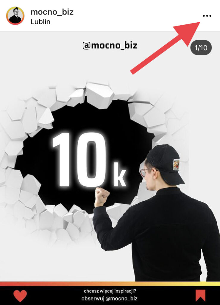 wybieranie menu posta podczas przypinanie posta na instagramie