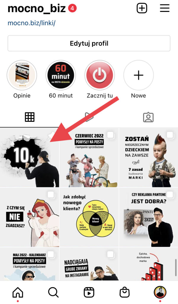 tak wygląda przypięty na instagramie post